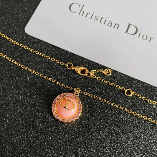 Classic Pink Disc Pendant Necklace