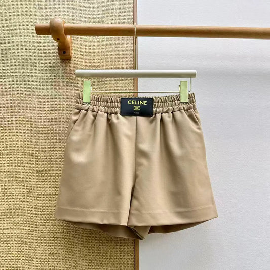 Leather Patch Elastic Waist Shorts
