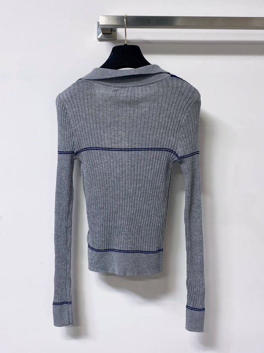 Nautical Tie Shawl Rib Knit Long Sleeve Top