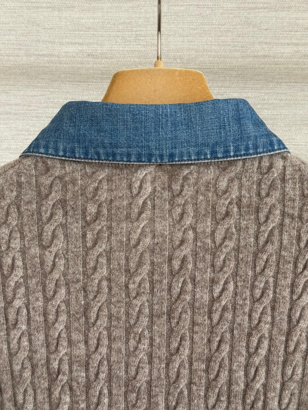 Cable Knit Denim Collar Cardigan