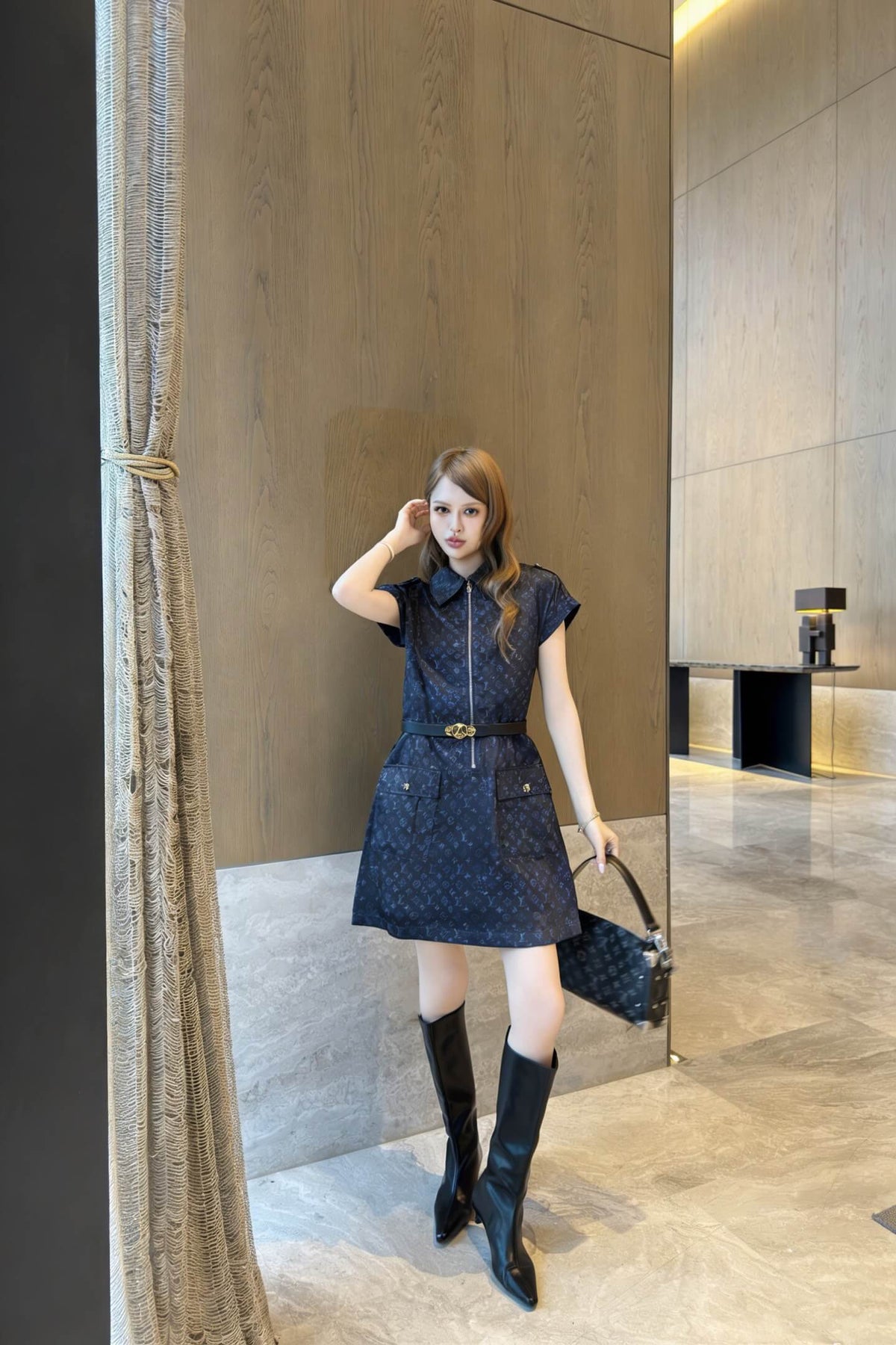 Waistband Logo Jacquard Shirt Dress