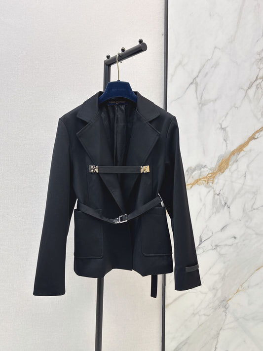 Black Belted Coat & Zipper Skirt Set