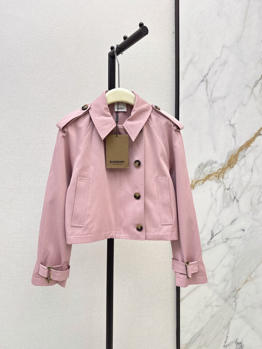 Pink Cropped Trench Asymmetrical Skirt Set