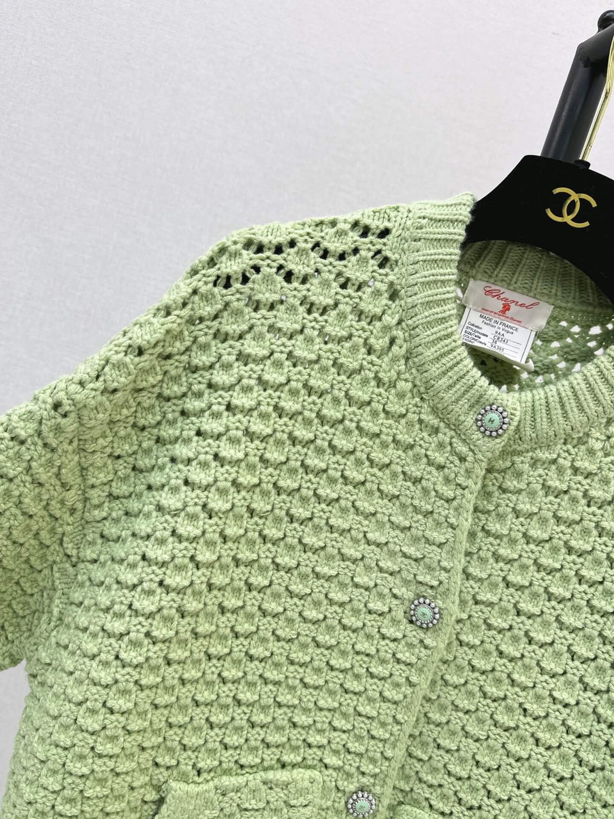 Light Green Hollow Knit Cardigan