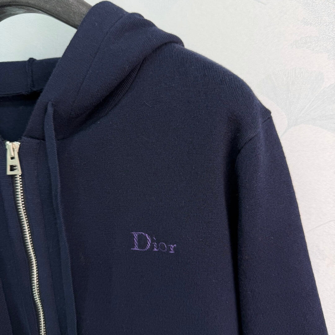 Embroidered Hooded Zip Knit Jacket