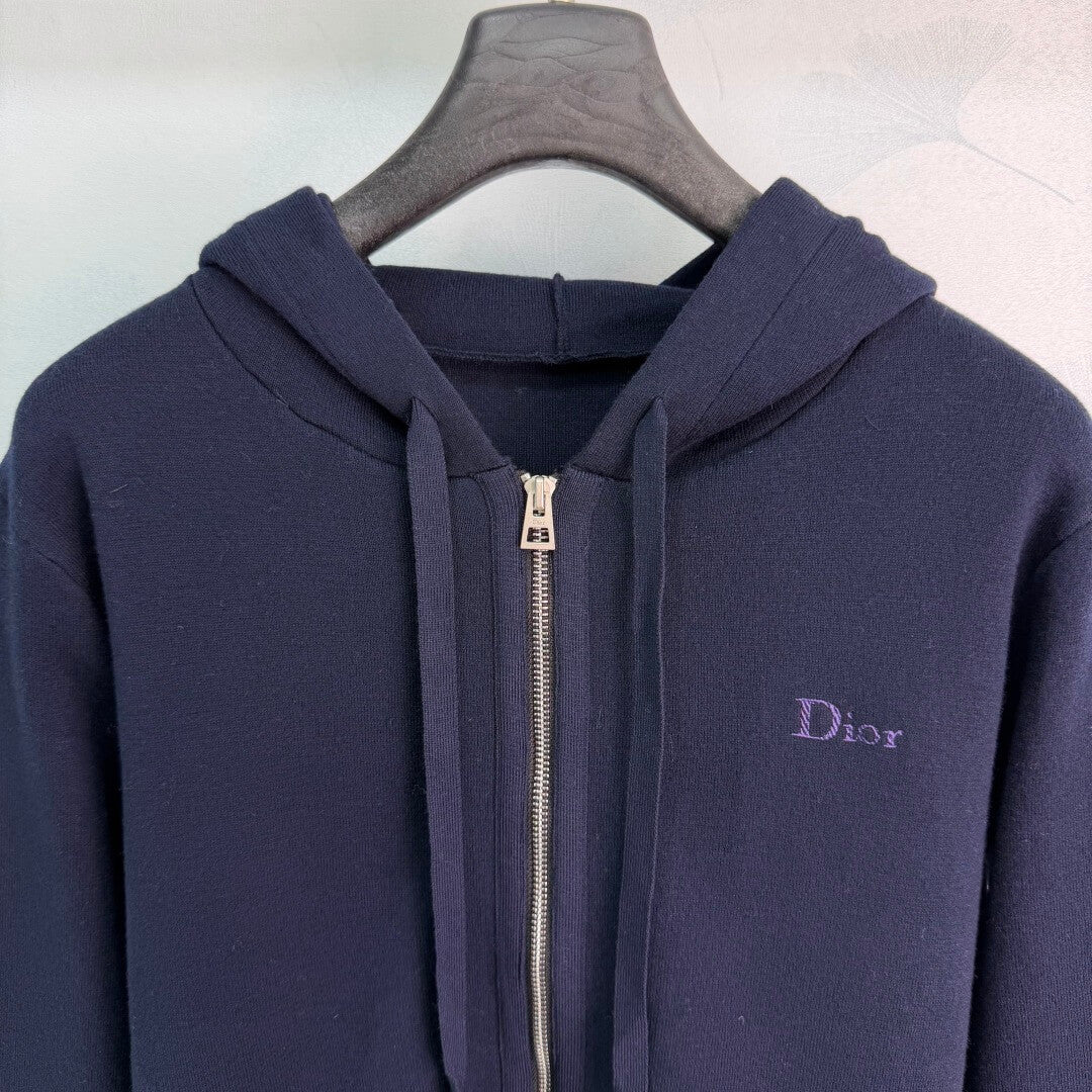 Embroidered Hooded Zip Knit Jacket