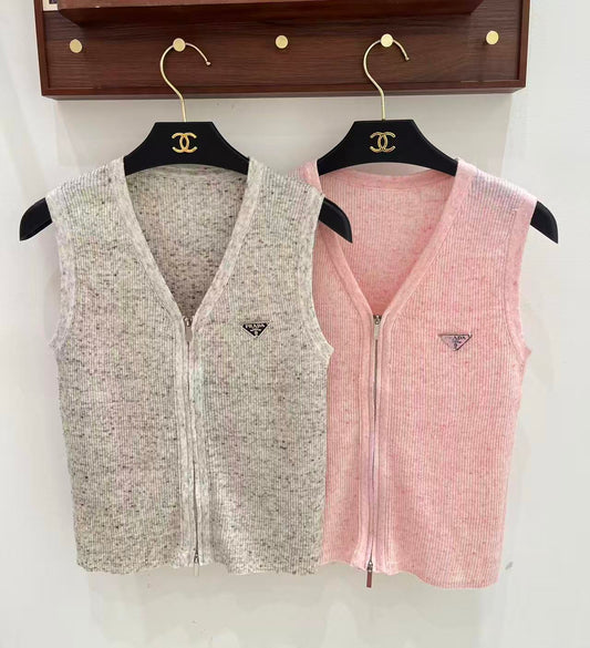 Speckled Melange Zip-Up Vest