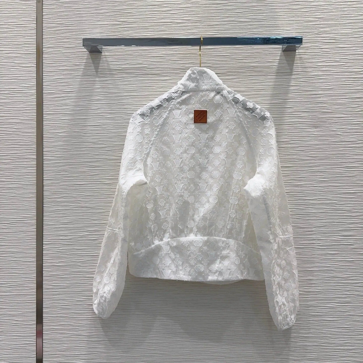 White Lightweight Jacquard Bomber Jacket