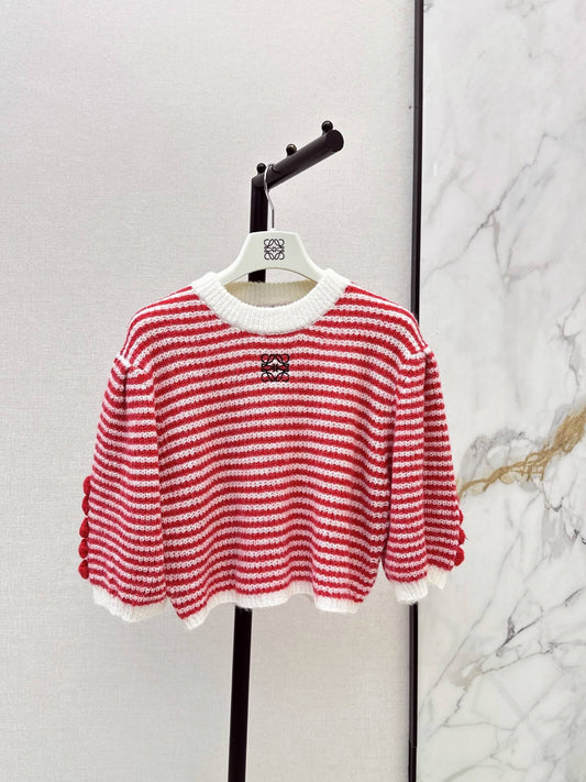 Pom Pom Detail Striped Knit Sweater