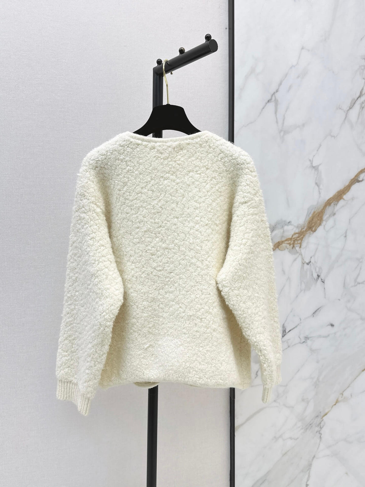 Pearl Button Round Neck Flower Knit Jacket