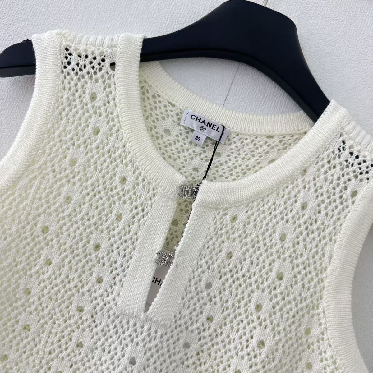 Hardware Trim Openwork Knit Vest
