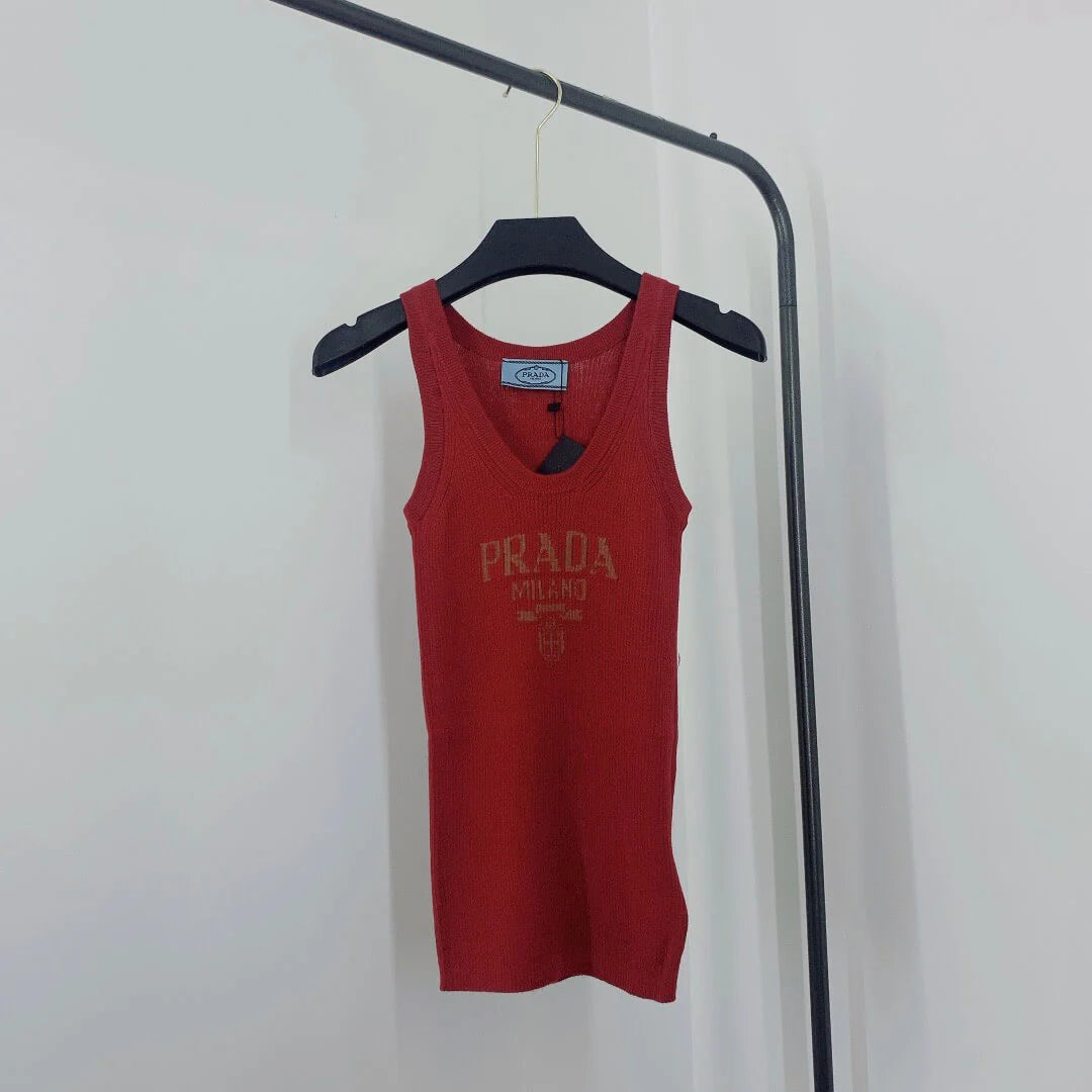 Letter Jacquard U-Neck Knitted Vest