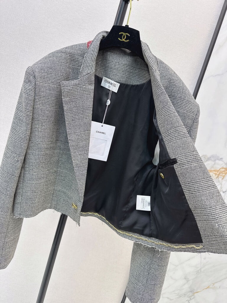 Plaid Cropped Blazer Skirt Set