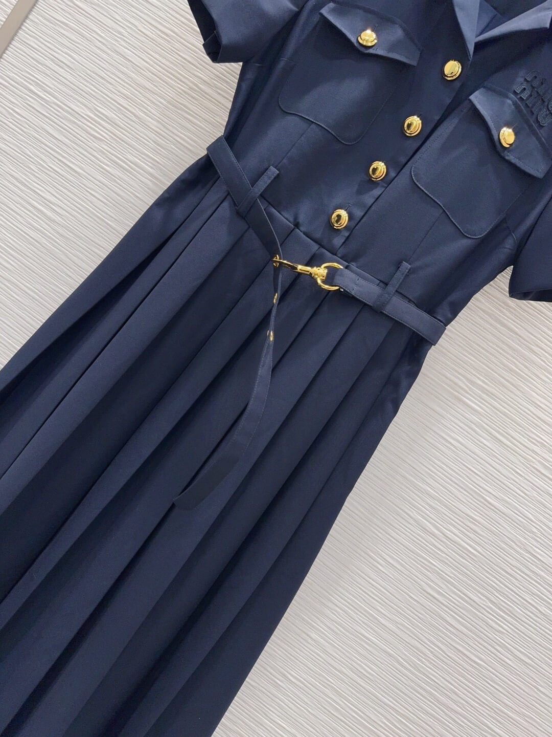 Belted Pleated Shirt Midi Dress