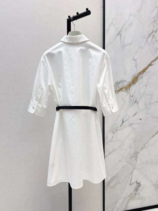 Belted Half Sleeve Shirt Mini Dress