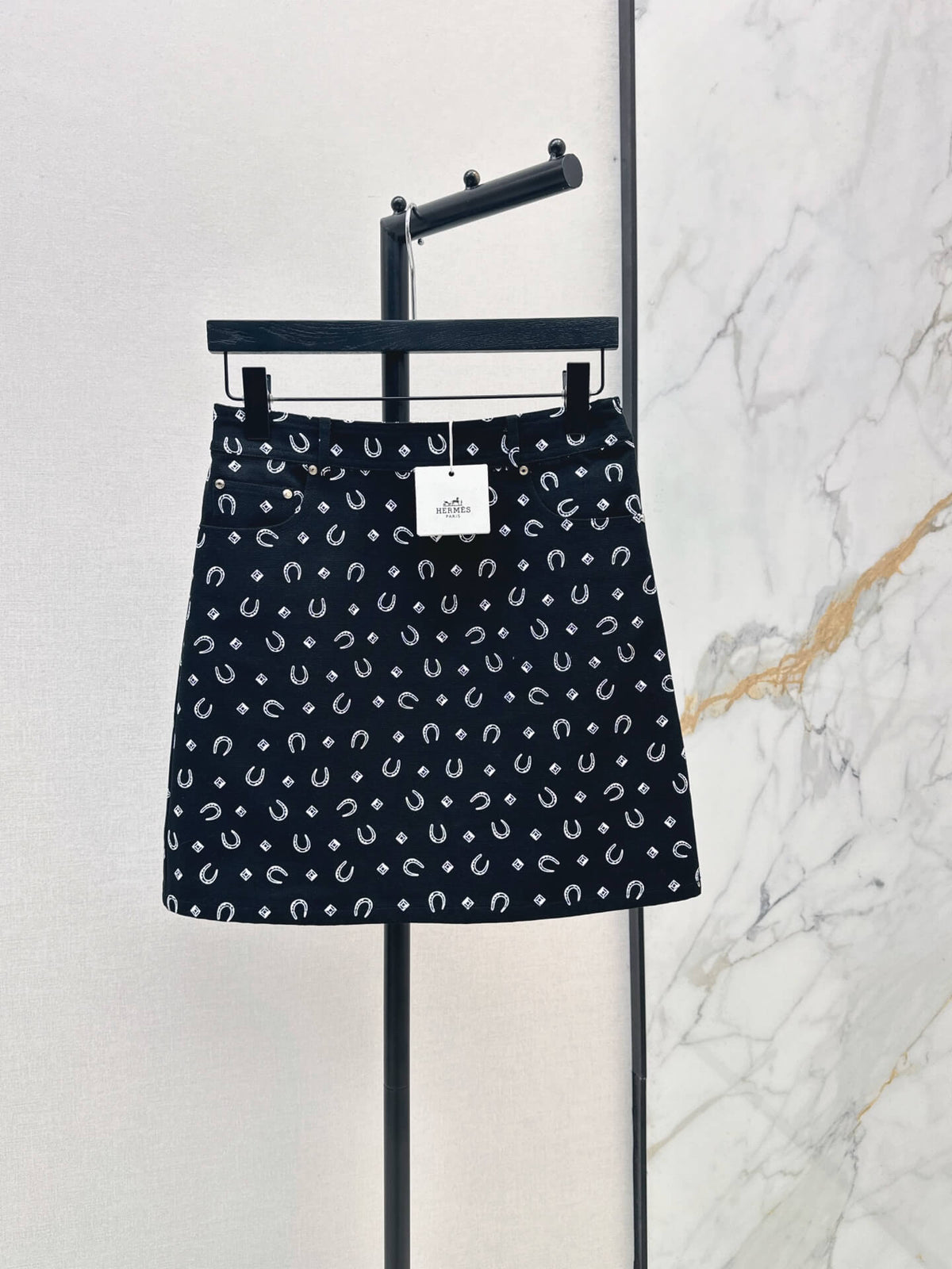 Horseshoe Print Denim Mini Skirt