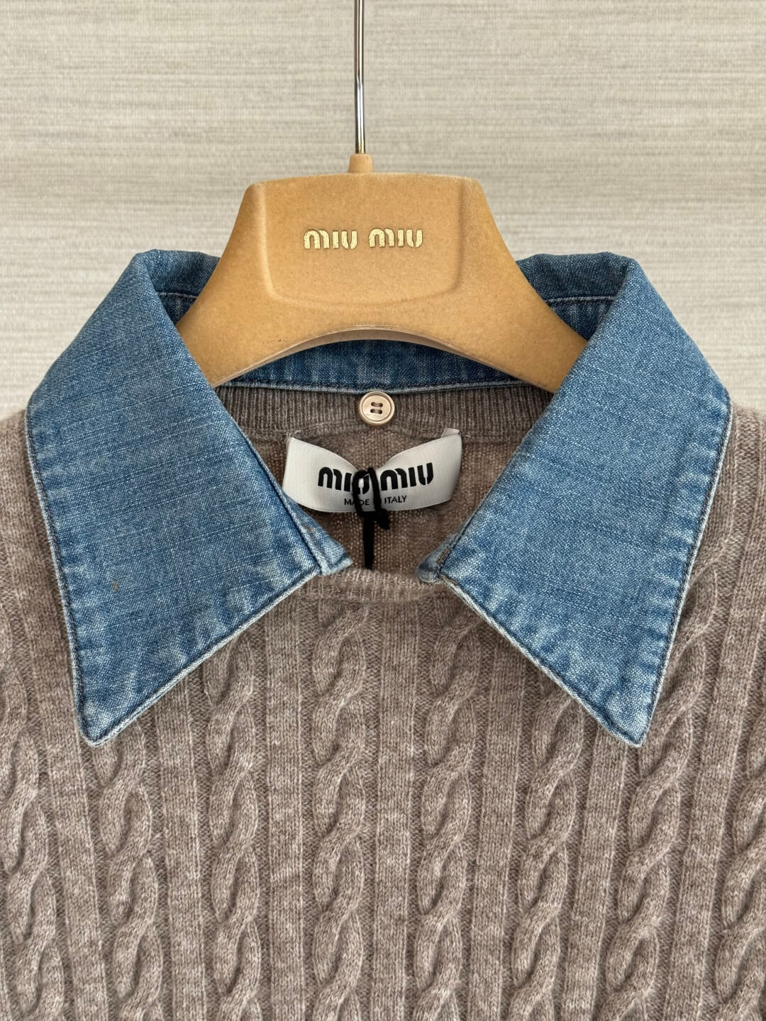 Cable Knit Denim Collar Top
