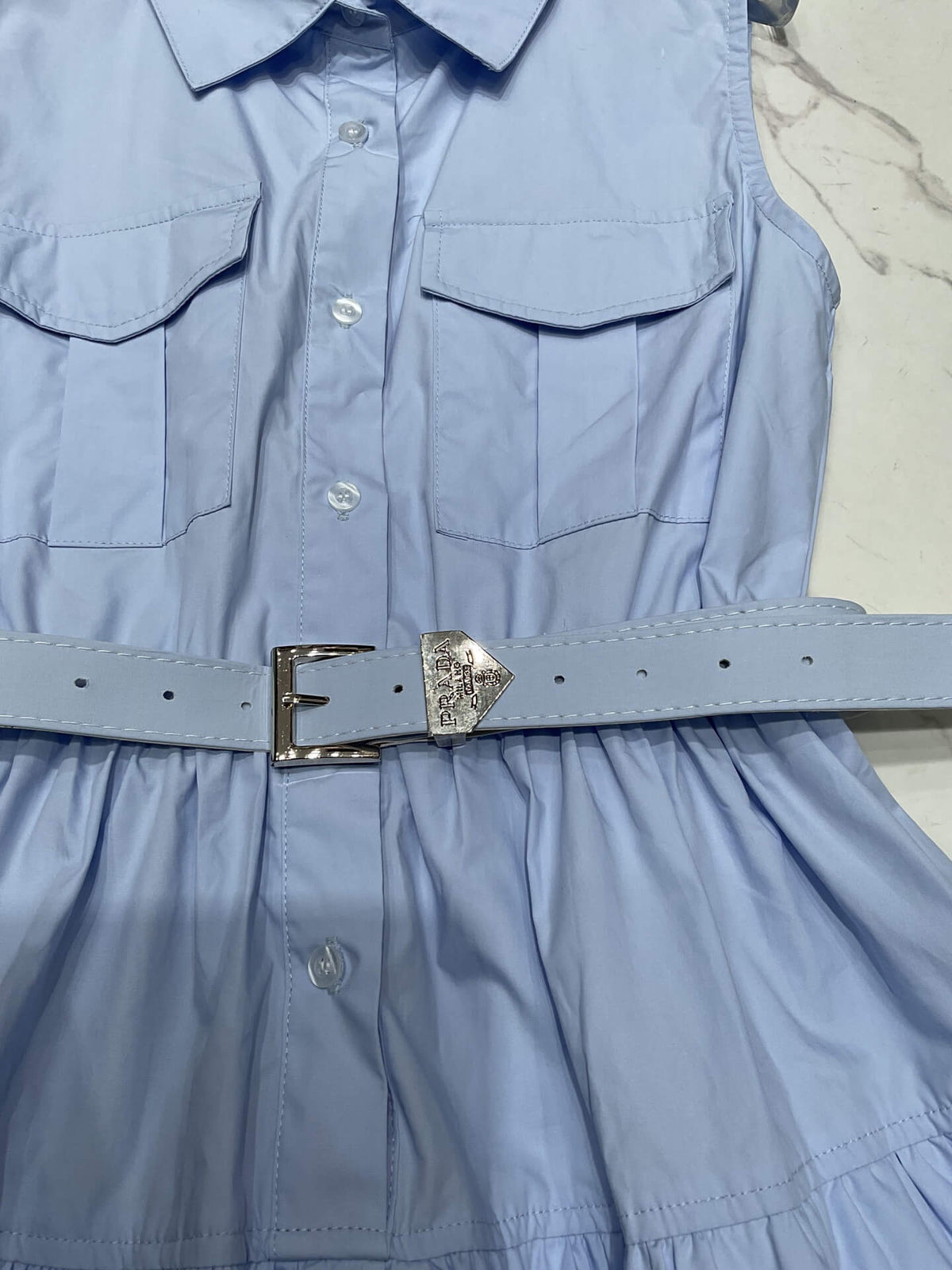 Epaulet Belted Sleeveless Shirt Mini Dress
