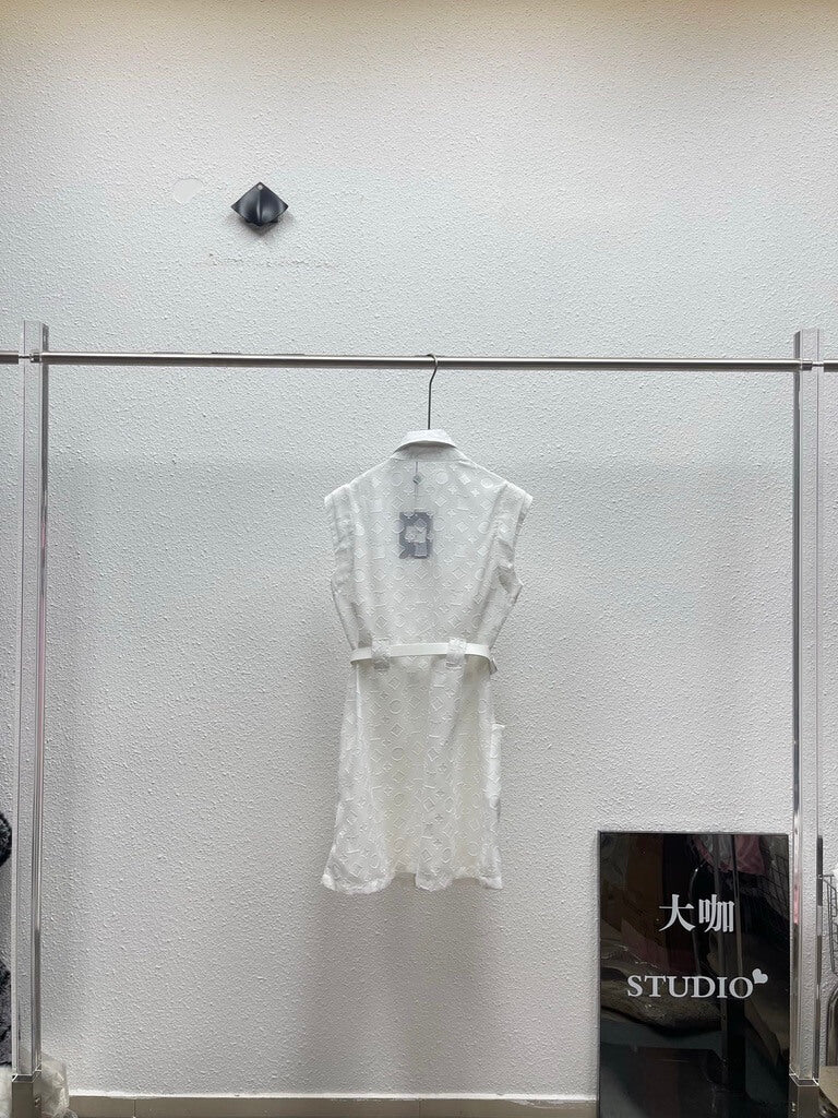 Belted Sleeveless Lace Overlay Dress