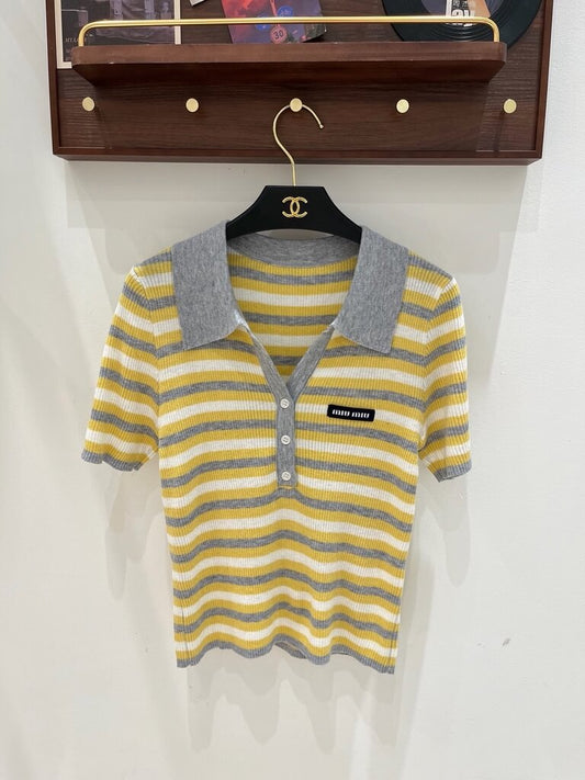 Stripe Polo Knit Vest And Top