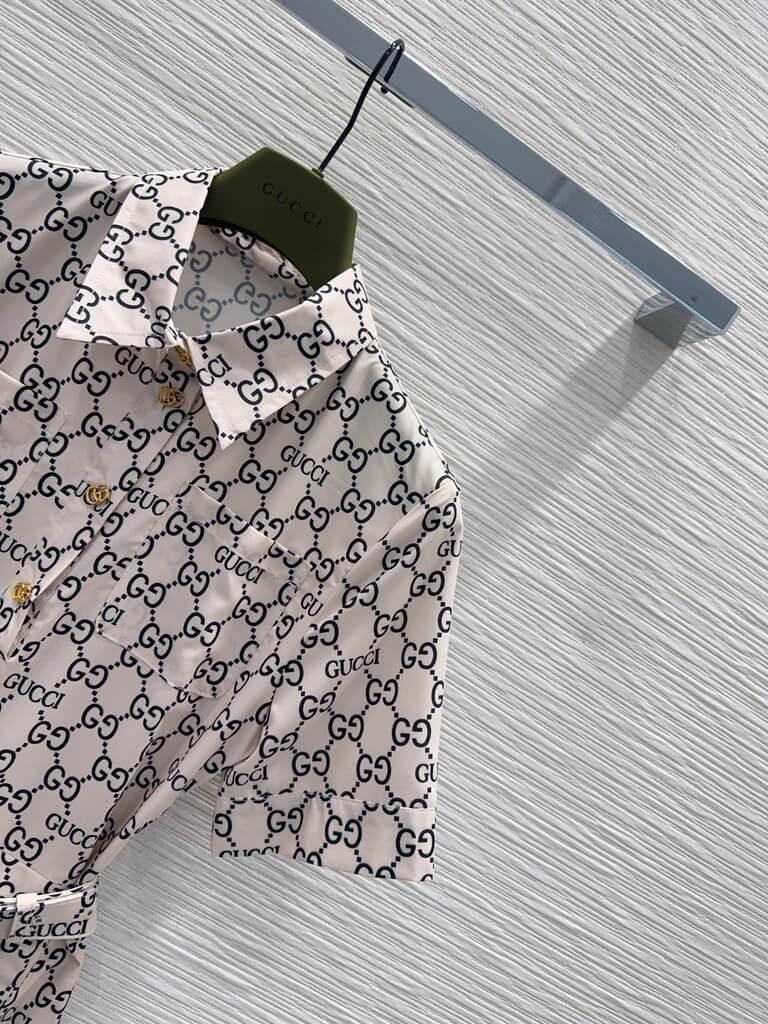 Full Print Belt Shirt Dress