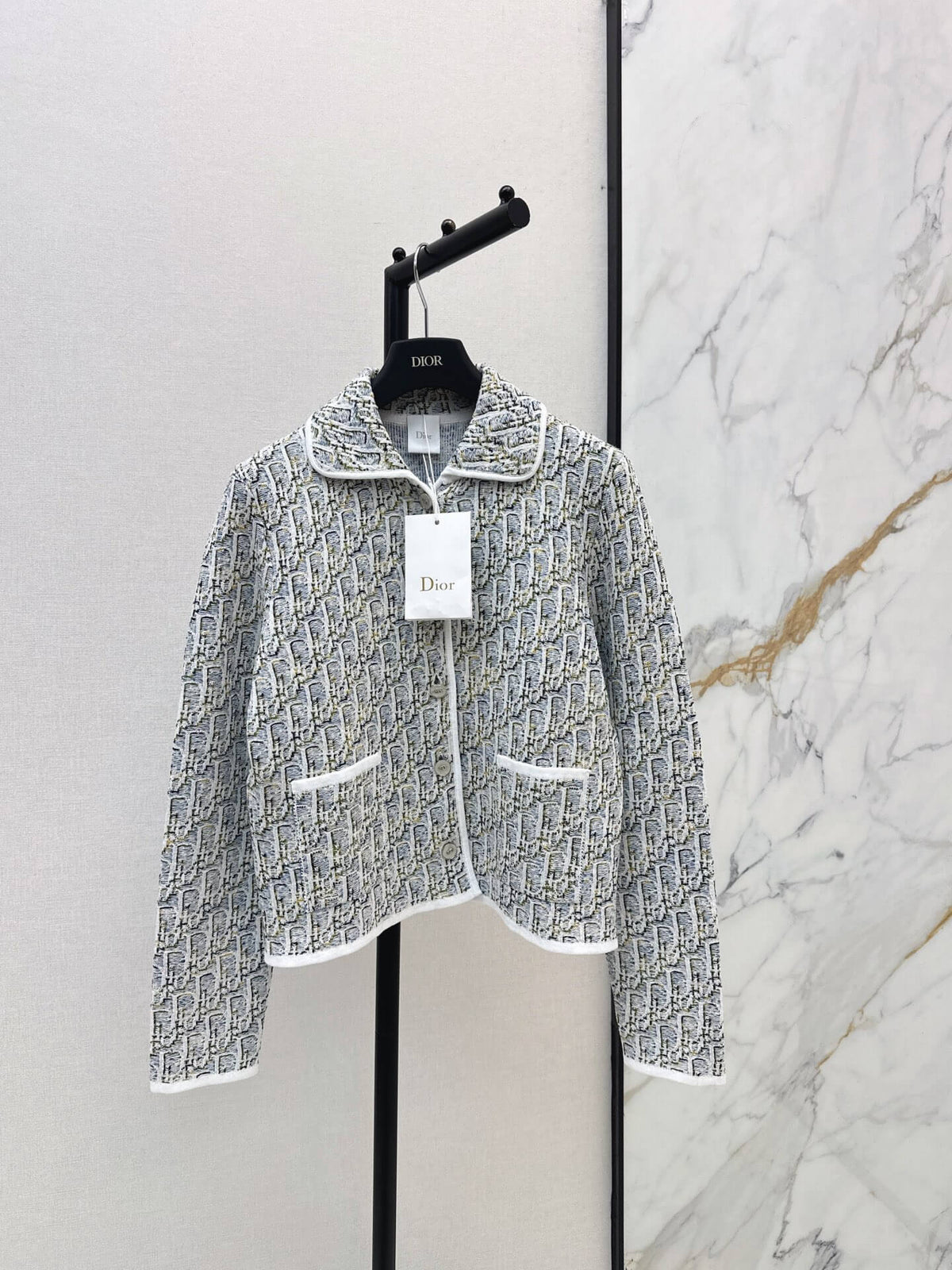 Jacquard Collared Knit Short Jacket