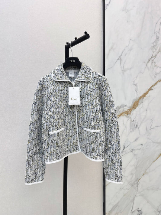 Jacquard Collared Knit Short Jacket