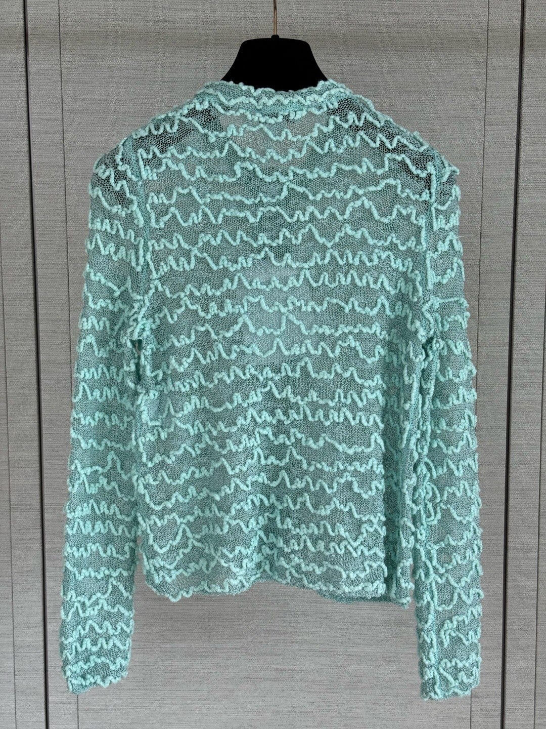 Wavy Textured Mesh Knit Cardigan