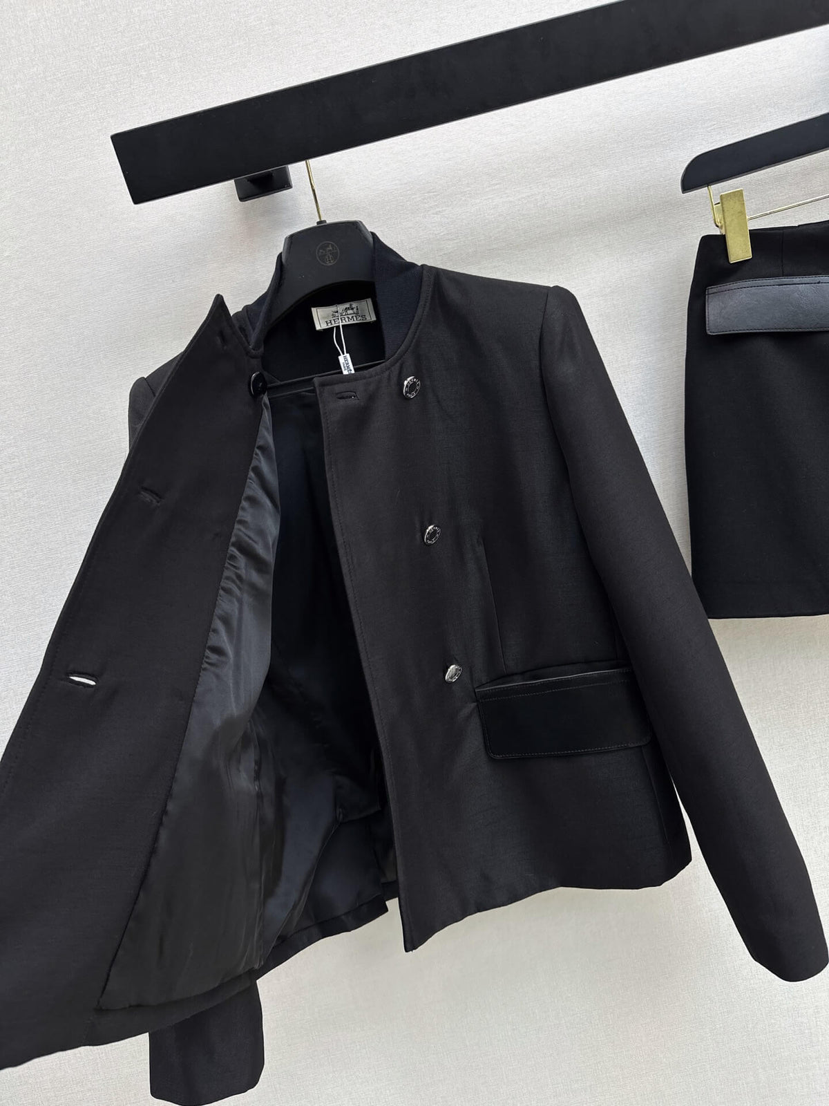 Black Stand Collar Jacket Skort Set
