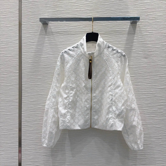 White Lightweight Jacquard Bomber Jacket