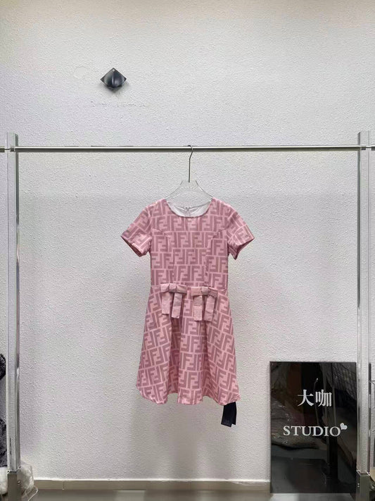 All Over Print Bow Waist Mini Dress