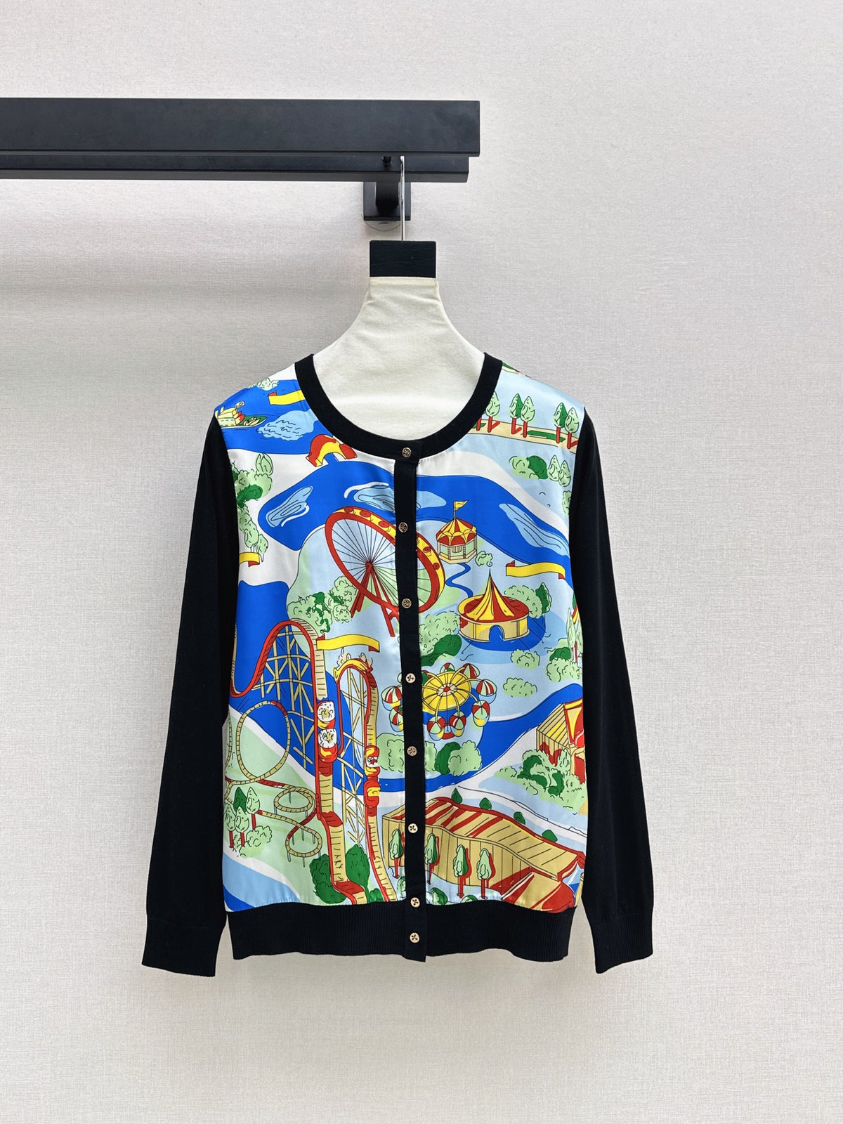 Ferris Wheel Print Spliced Cardigan