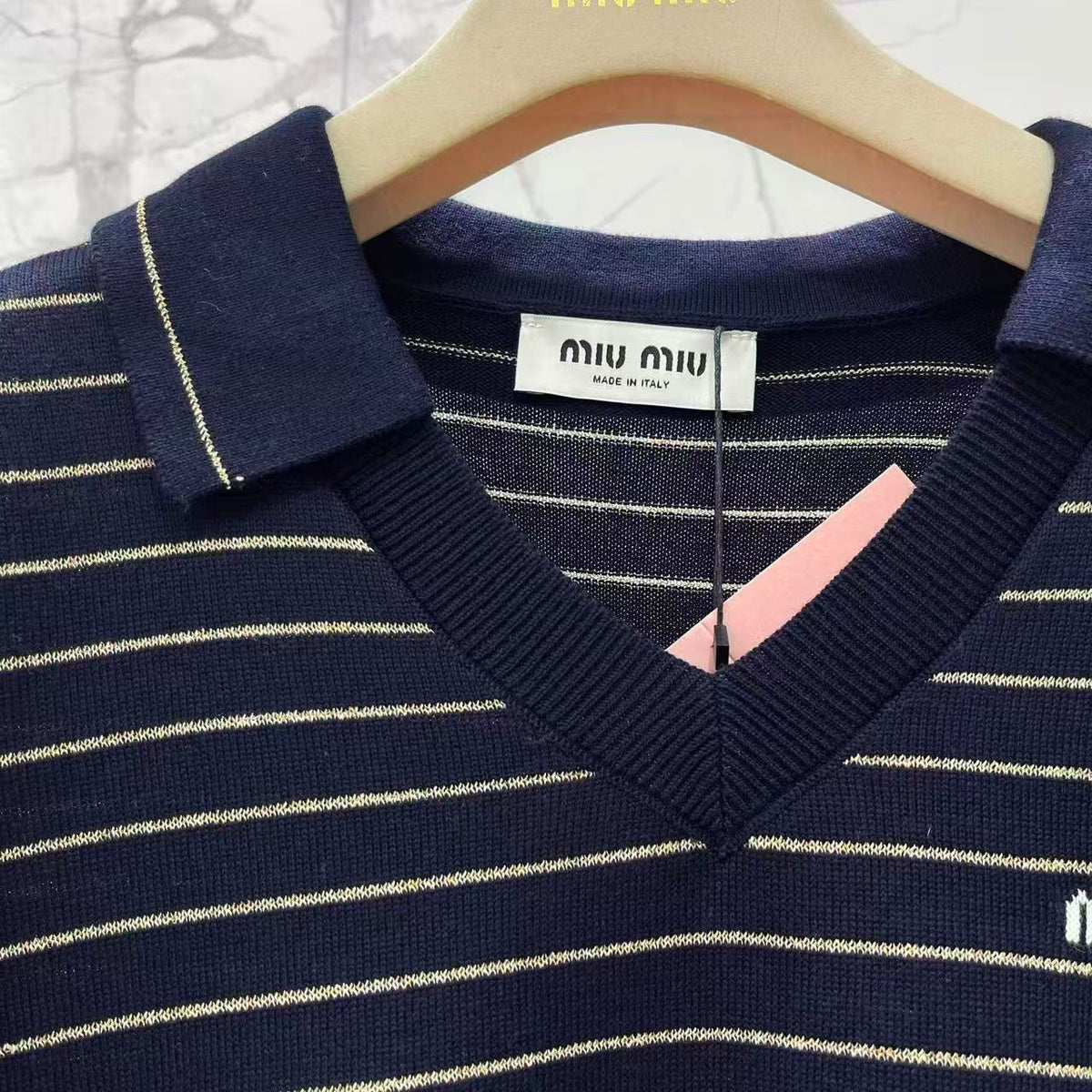 Color-Block Stripe Polo Knit Top