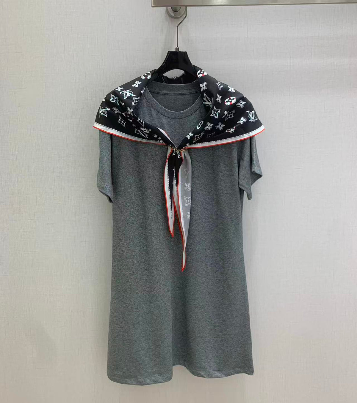 Scarf Print Cotton Short Sleeve Dress
