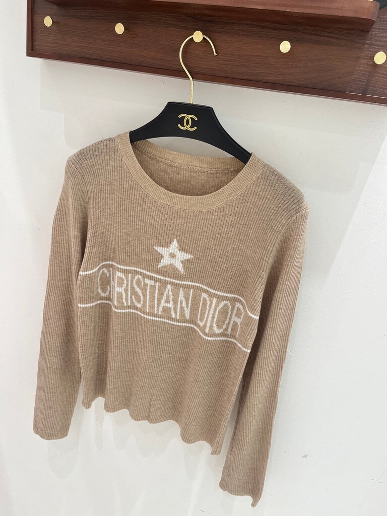 Contrast Logo Thin Ribbed Long Sleeve