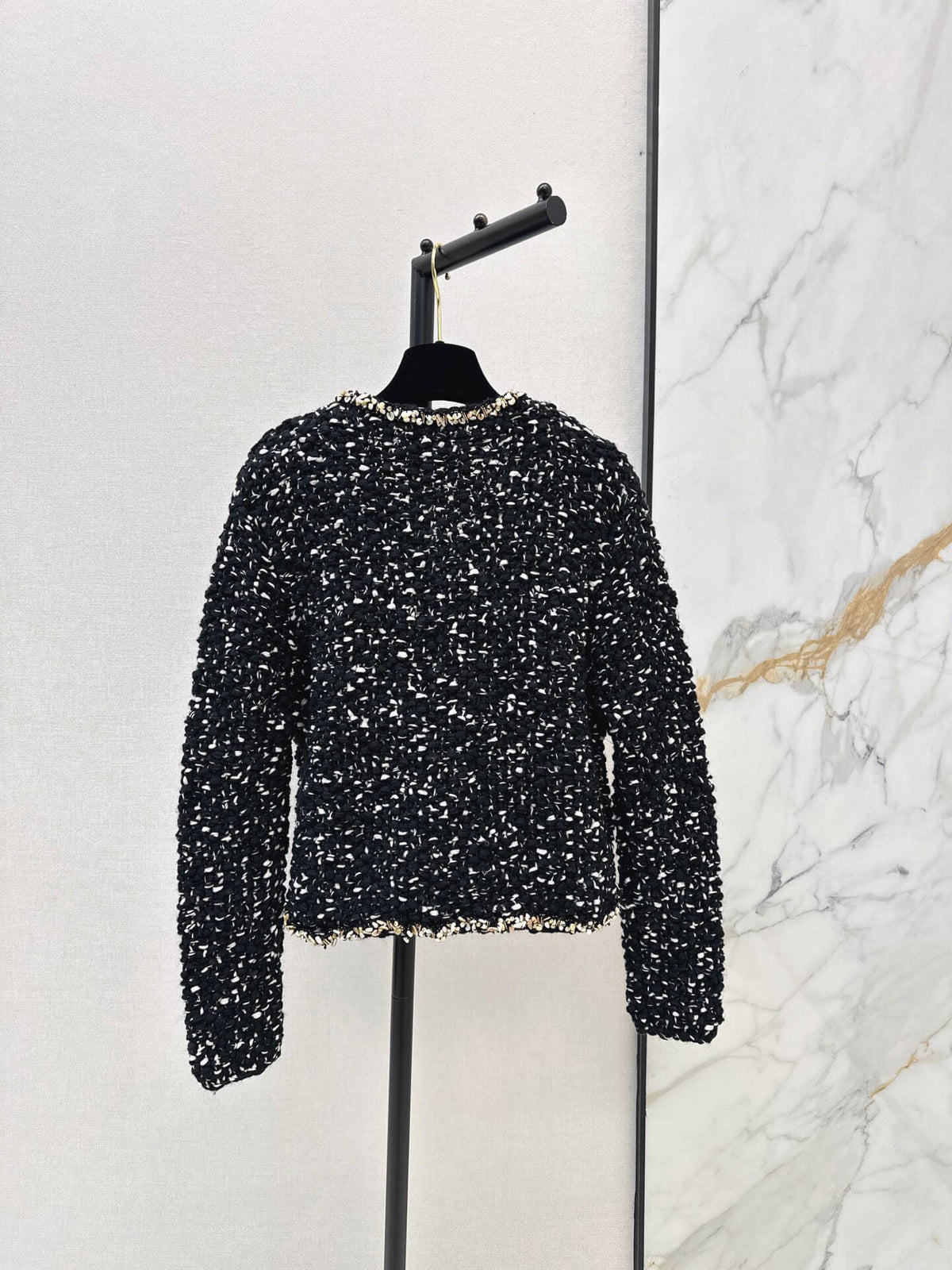 Black Tweed Gold Trim V-Neck Jacket
