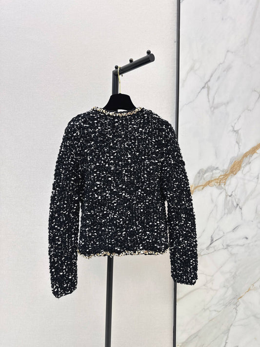 Black Tweed Gold Trim V-Neck Jacket