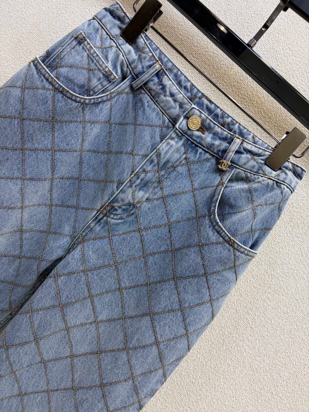 Rhombus Pattern Denim Pants