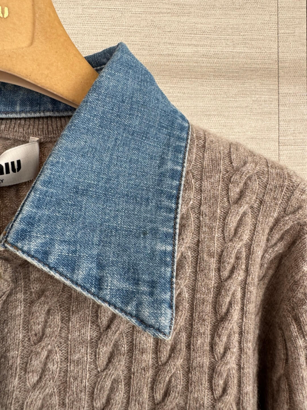 Cable Knit Denim Collar Cardigan