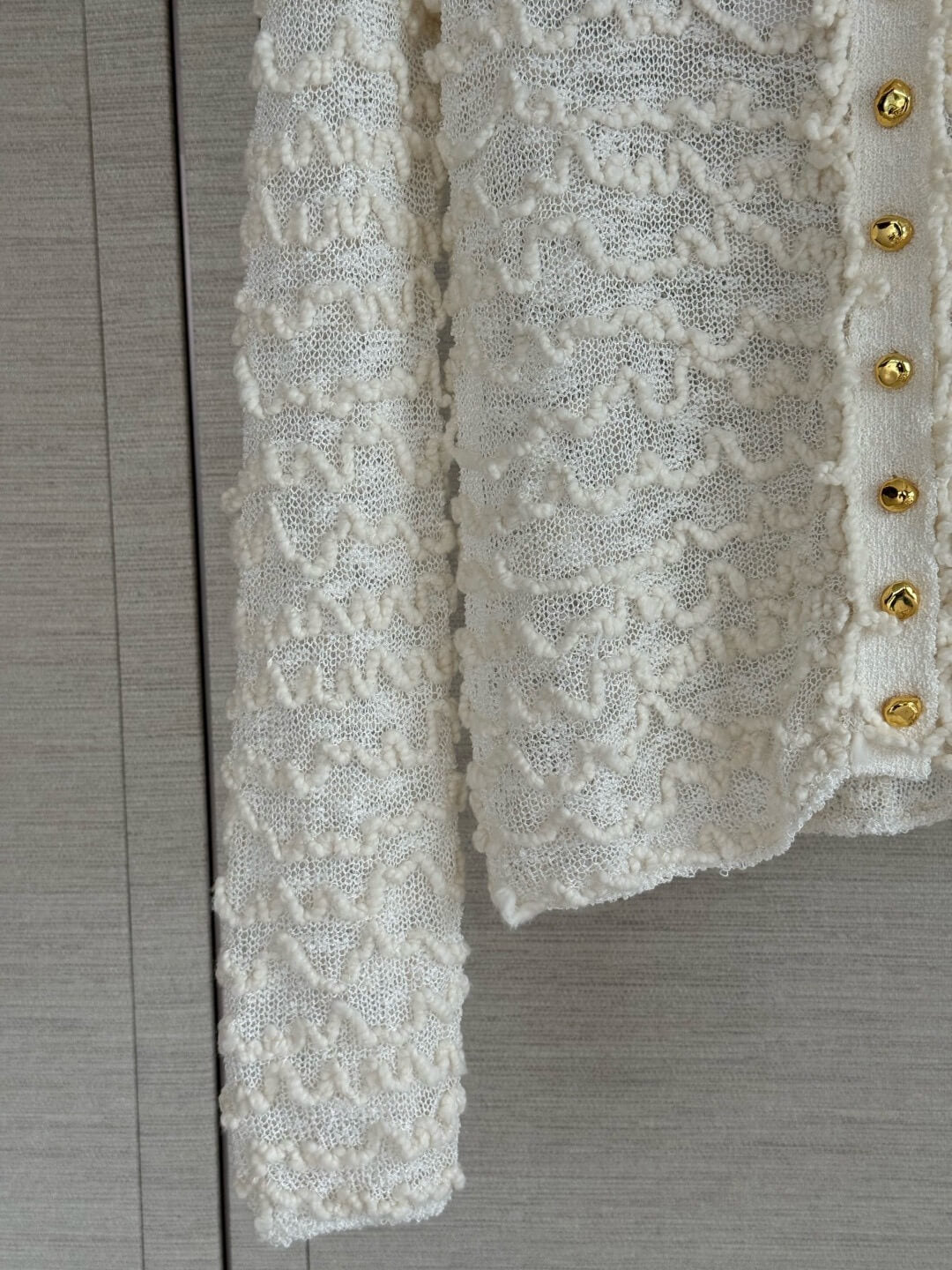Wavy Textured Mesh Knit Cardigan
