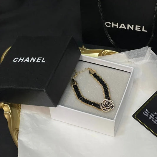 Classic Camellia Black & Gold Bracelet