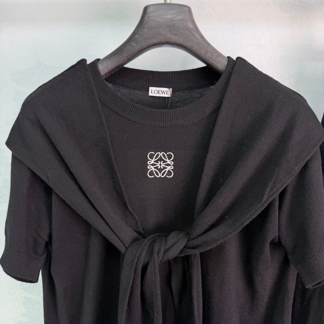 Tie Shawl Knit Two-Piece Set