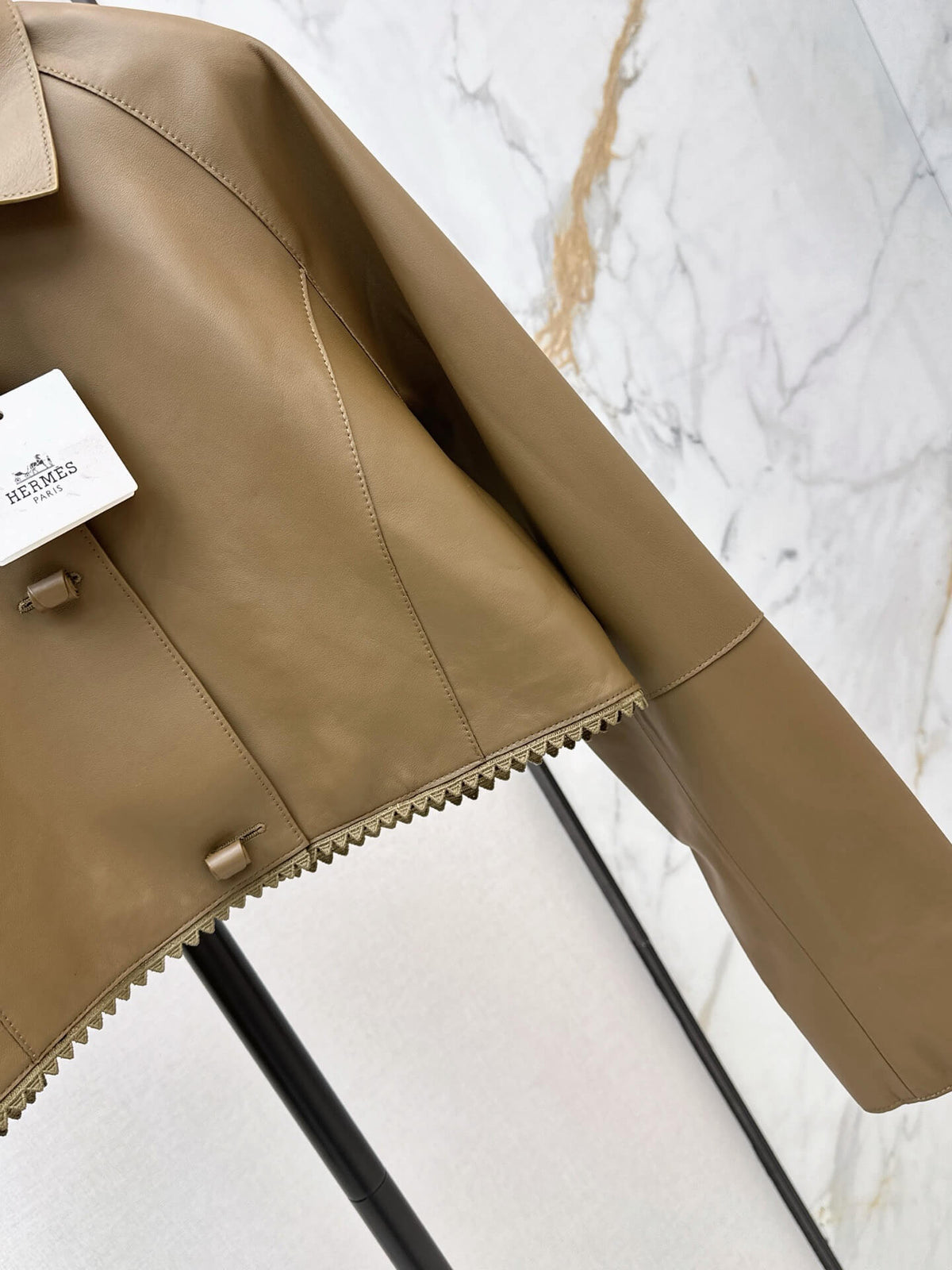 Brown Cropped Leather Jacket Skirt Set