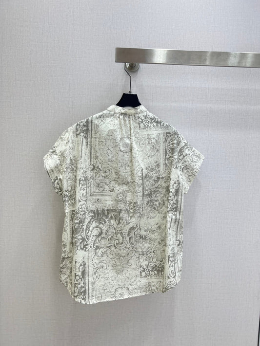 Vintage Botanical Stand Collar Shirt