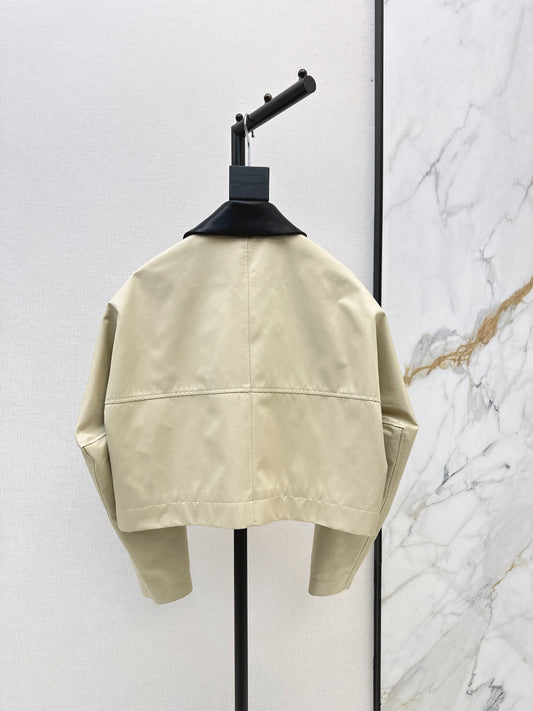 Khaki Leather Collar Biker Crop Top