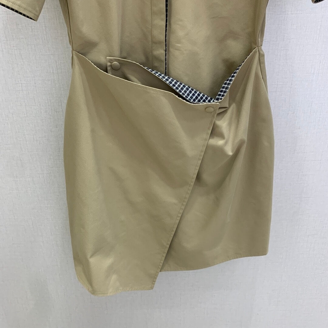Plaid Lined Asymmetric Split Cargo Mini Dress