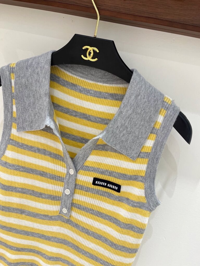 Stripe Polo Knit Vest And Top