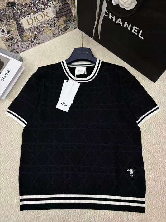 Contrast Piping Argyle Short Sleeve