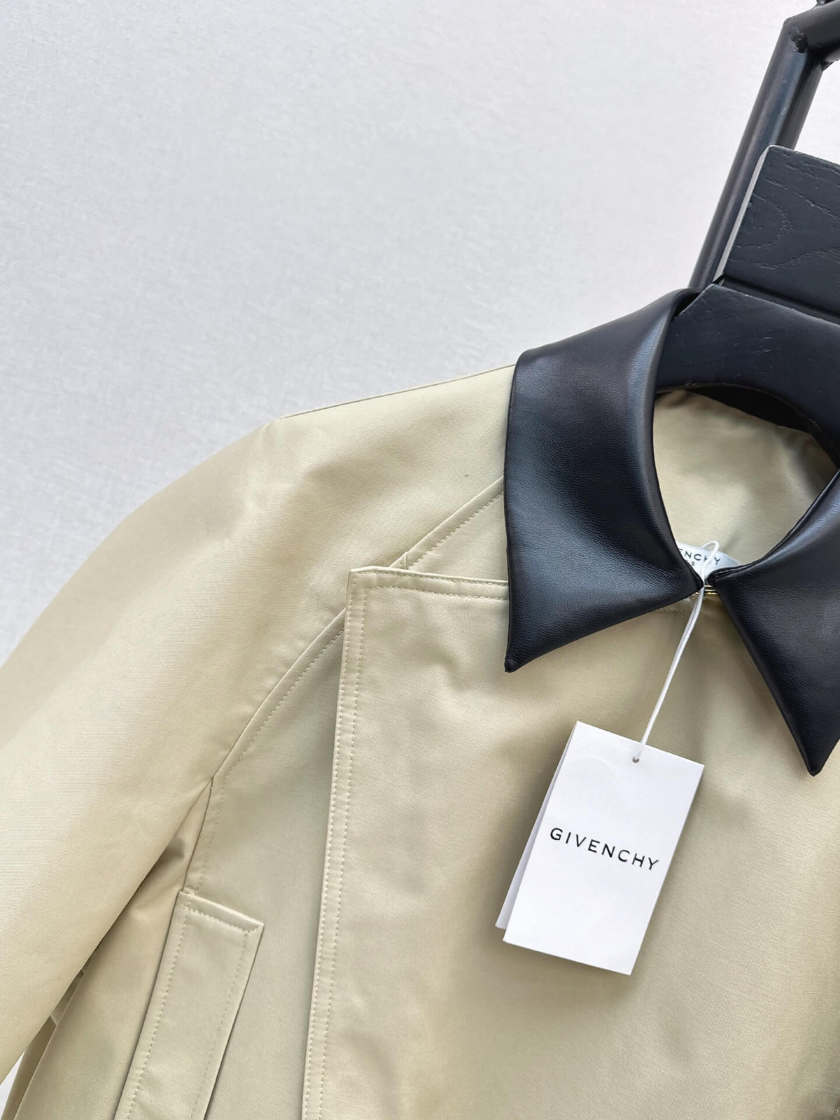 Khaki Leather Collar Biker Crop Top
