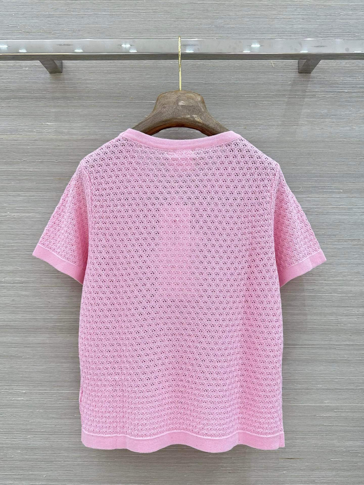 Floral Embroidered Bow Hollow Knit Short Sleeve
